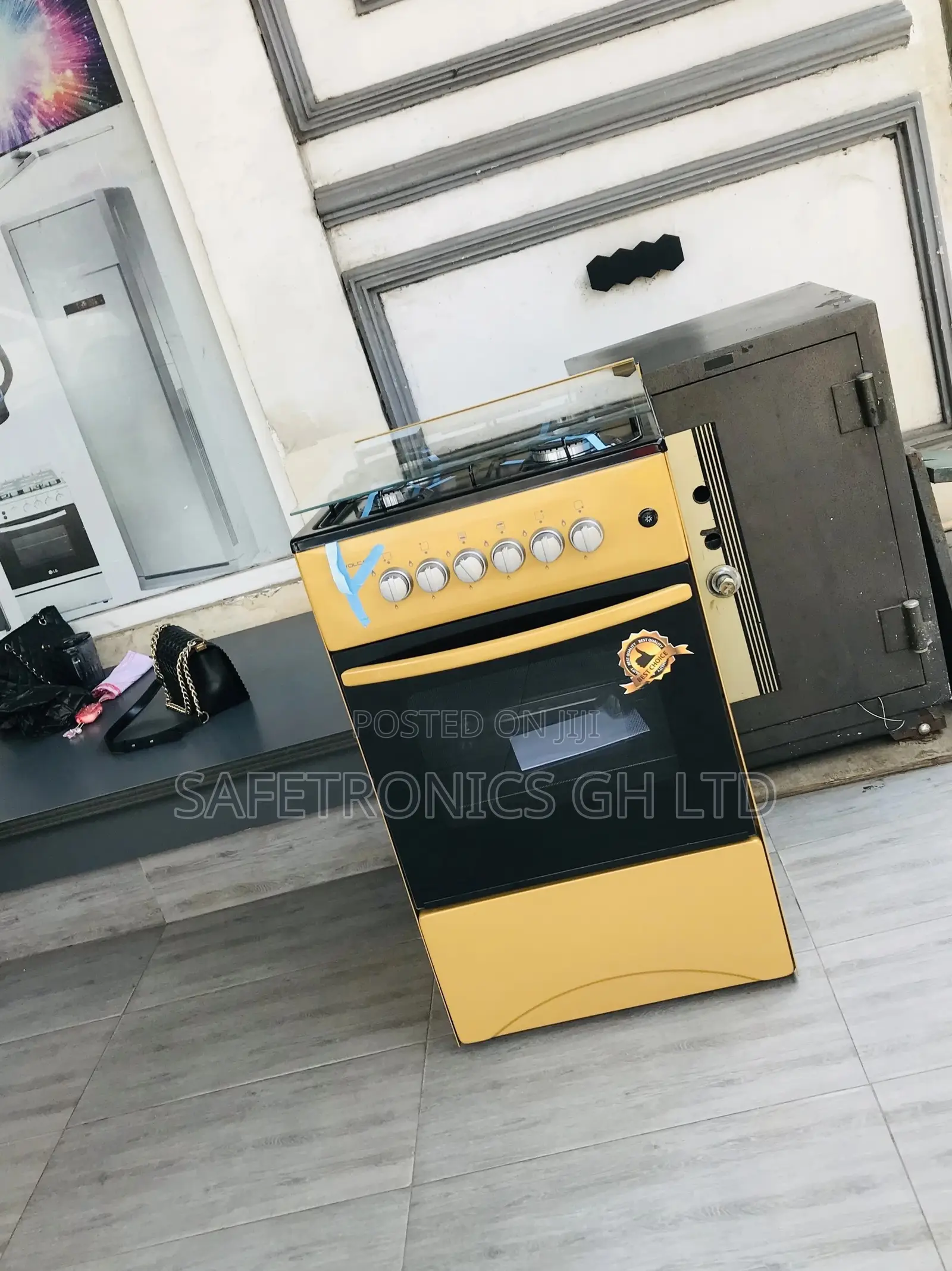 Glass Lid 4 Gas Cooker Oven With Grill 50x50 Gold Volcano
