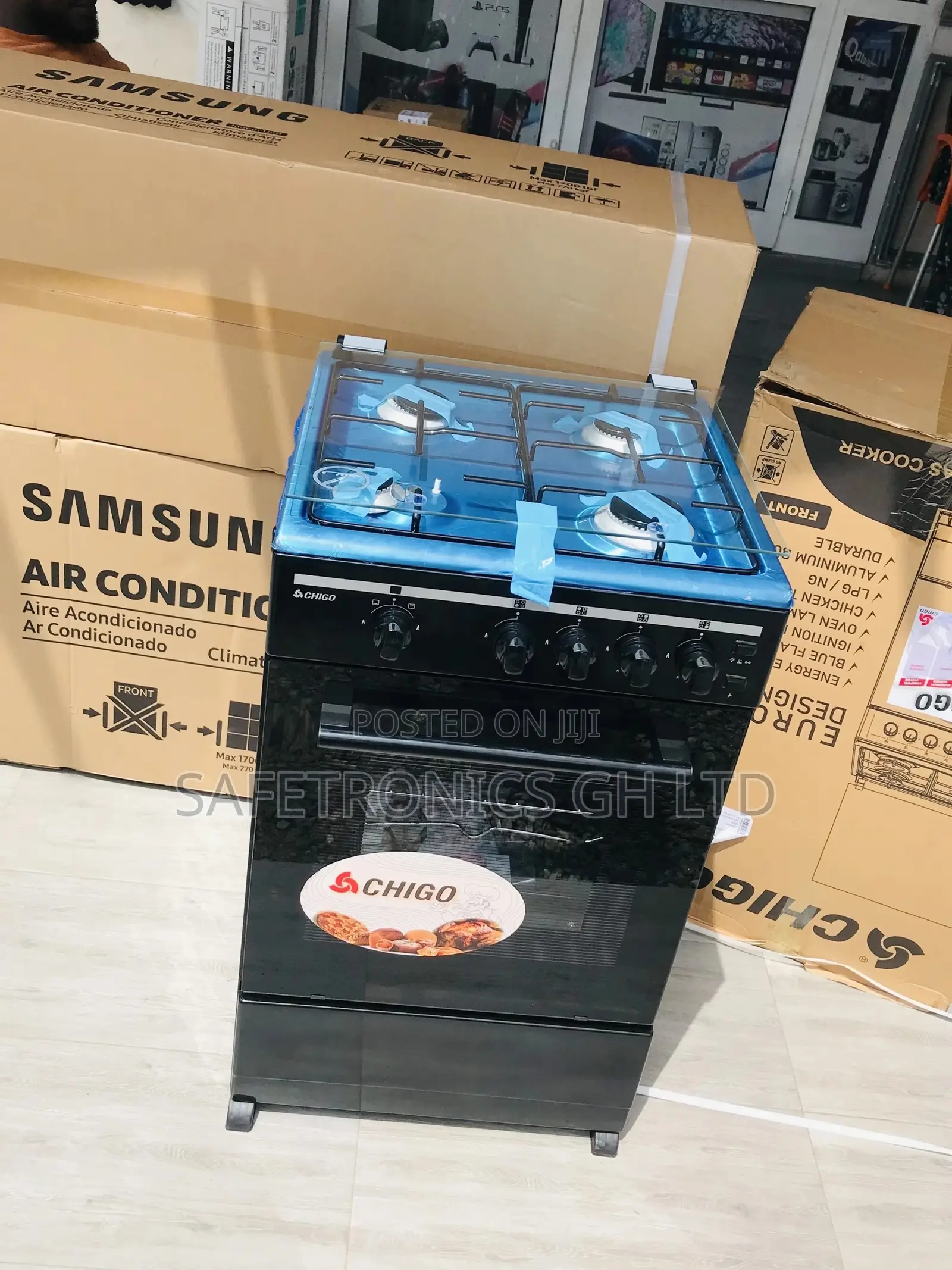 Glass Lid Oven With Grill Chigo 4 Gas Cooker Black 50x50