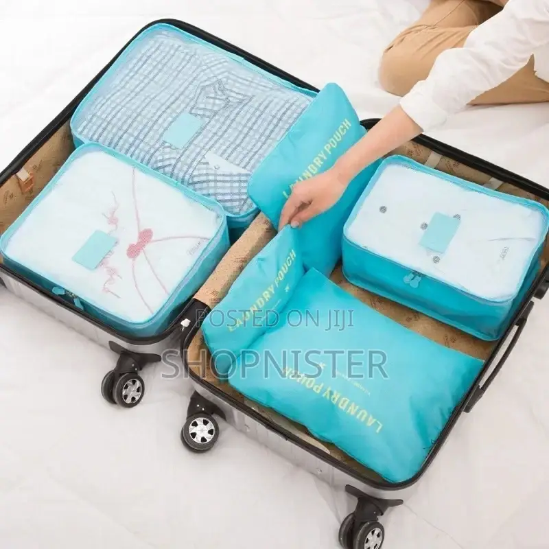6 PCS Travel Storage Bag Set for Clothes Pouch Baby Blue