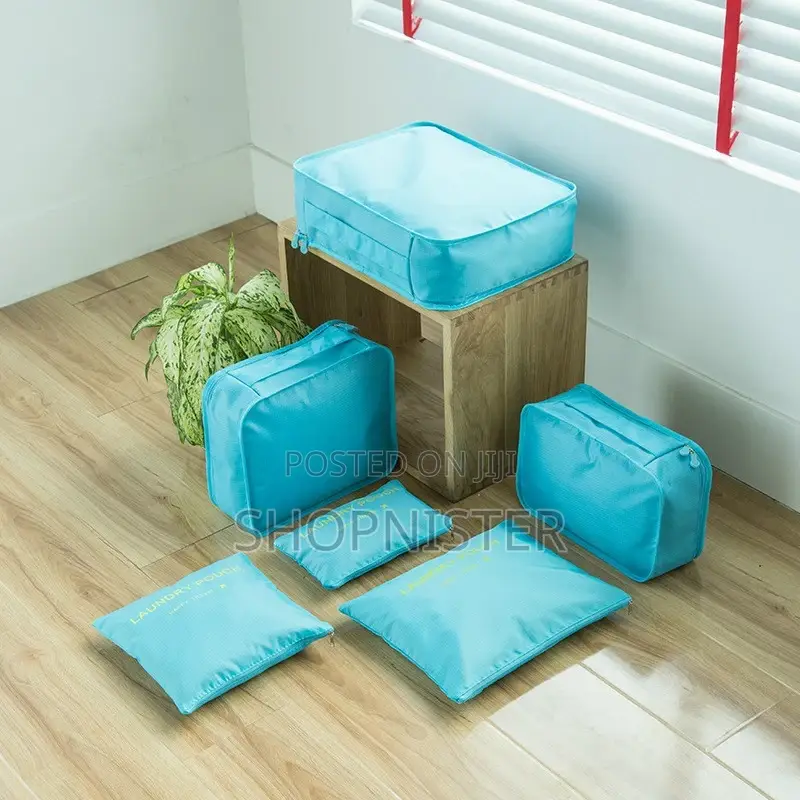 6 PCS Travel Storage Bag Set for Clothes Pouch Baby Blue