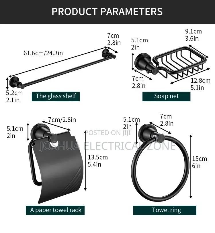 Bathroom Accessories 7 Set In Box Colour: Silver And Black