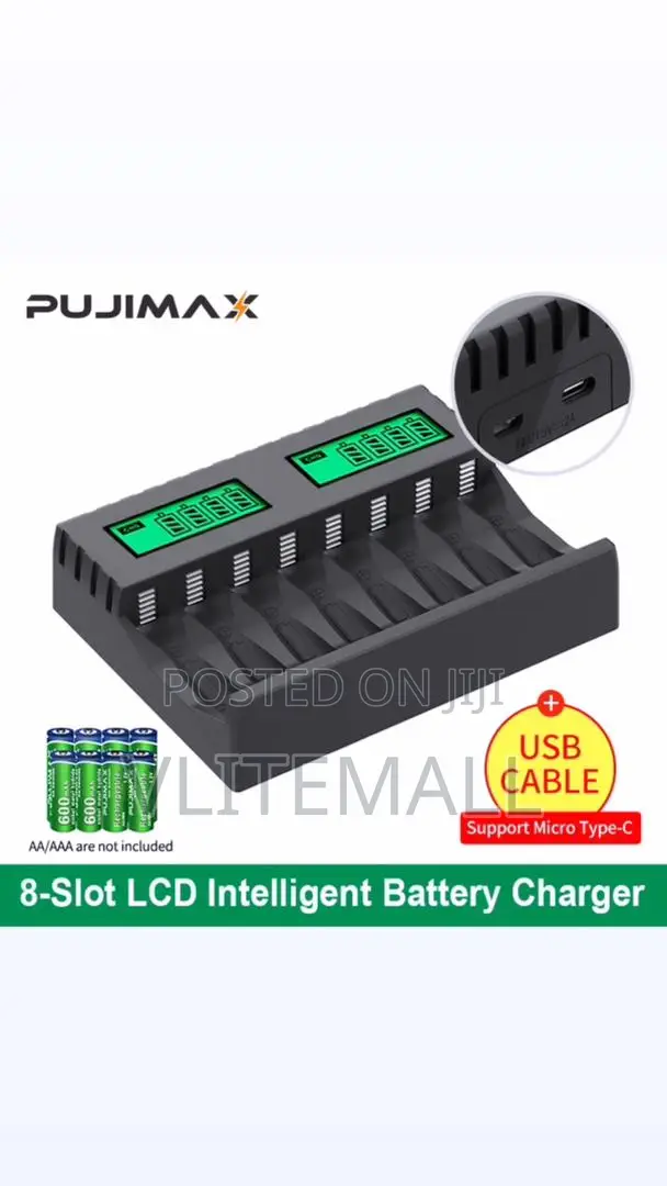 Pujimax 8-Slot LCD Intelligent Display Charger ( Aa / Aaa )