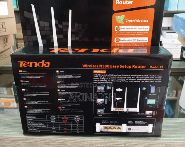 Tenda F3 Wireless Router 300mbps 2.4g Wi-Fi 3*5dbi Antennas 2