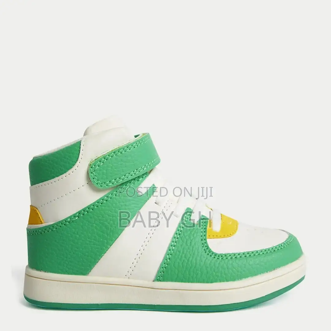 M S Kids Green White High Top Trainers