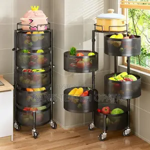 Fruit Basket for Kitchen, 5 Tier Circular Rotating Basket