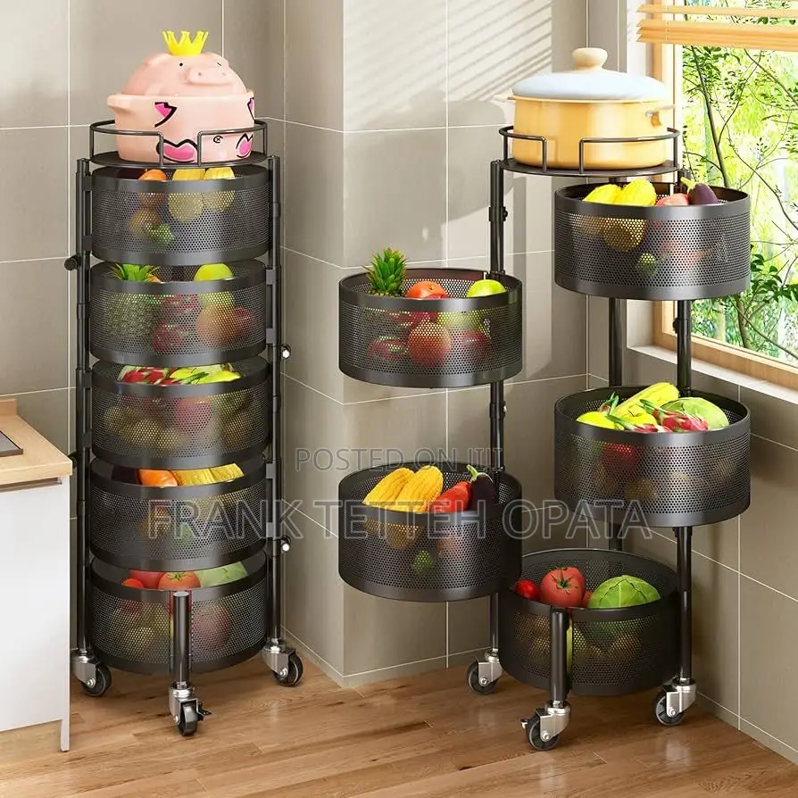 Fruit Basket for Kitchen, 5 Tier Circular Rotating Basket