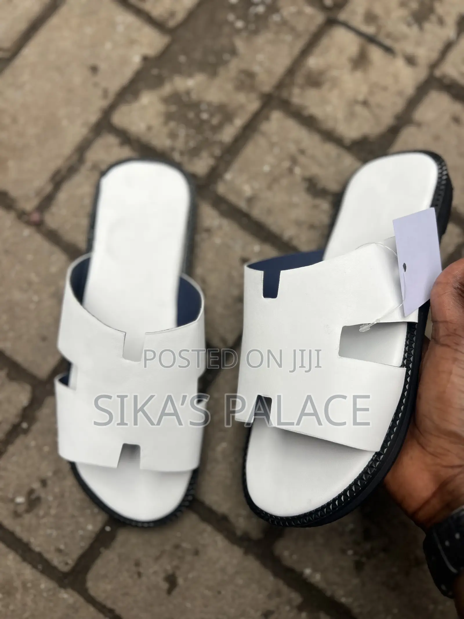 White Handmade Hermes Slippers
