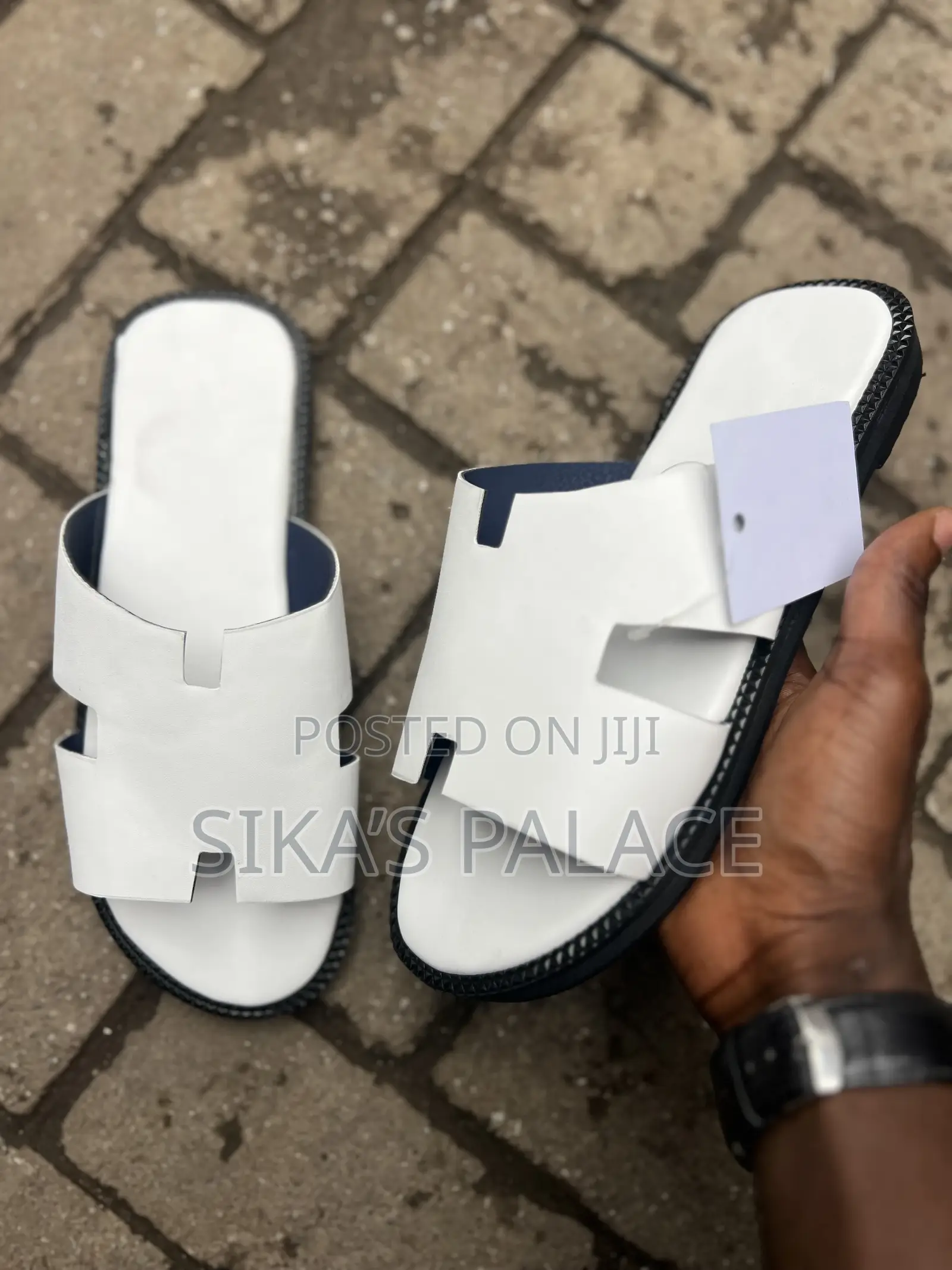 White Handmade Hermes Slippers
