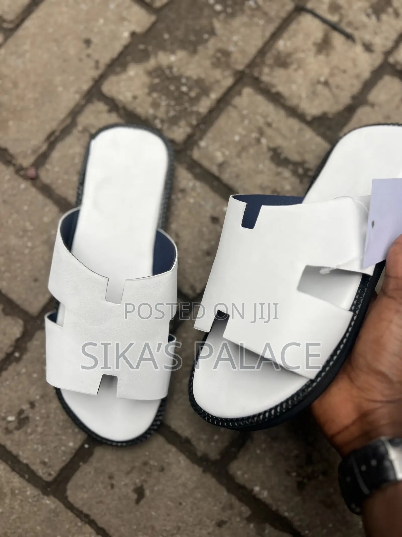 White Handmade Hermes Slippers