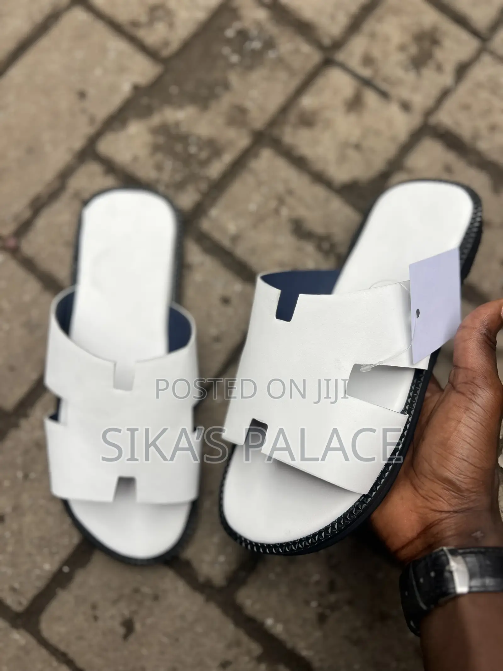 White Handmade Hermes Slippers