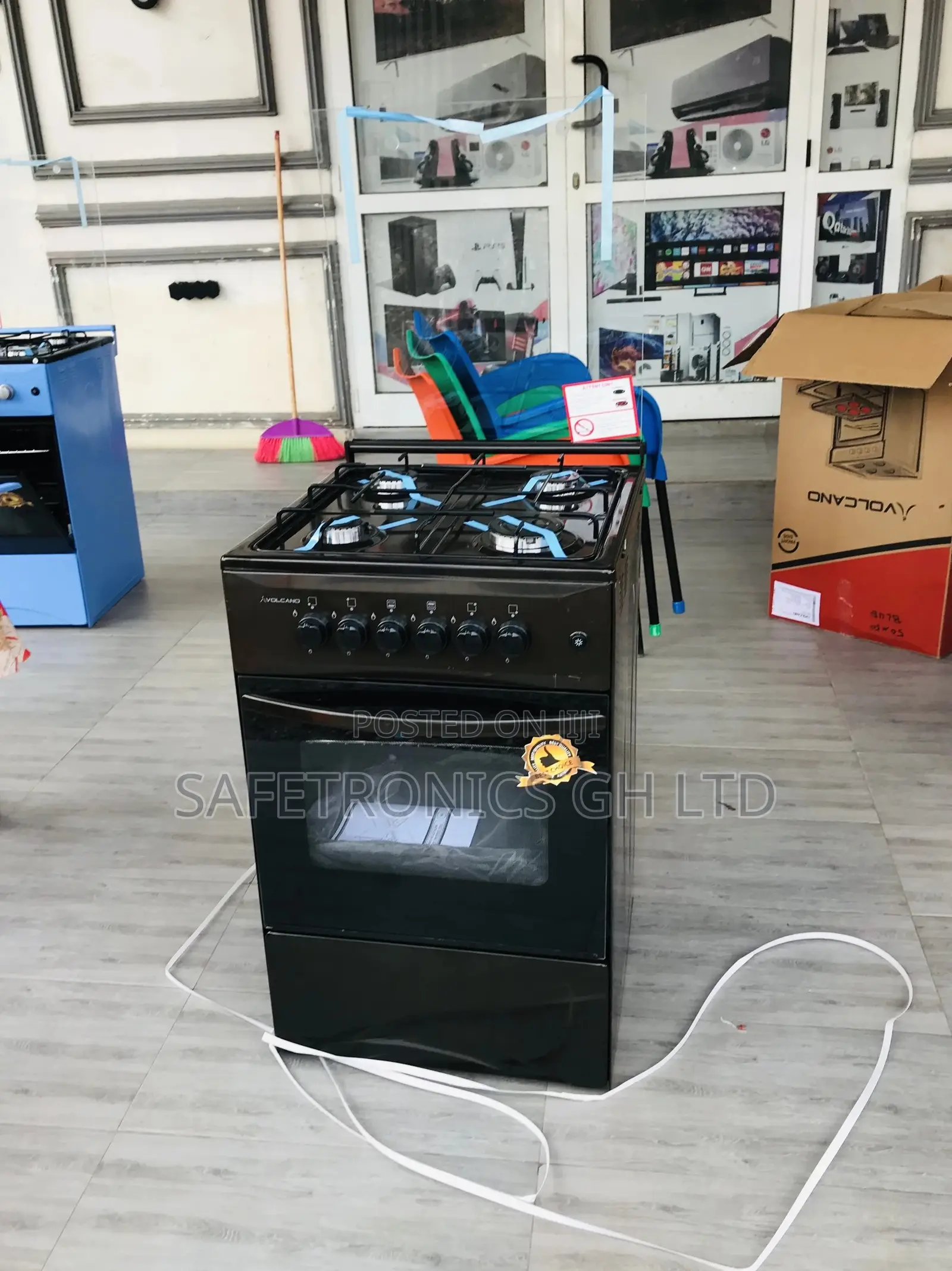 Oven With Grill 50x50 Black 4 Gas Cooker Volcano Glass Lid
