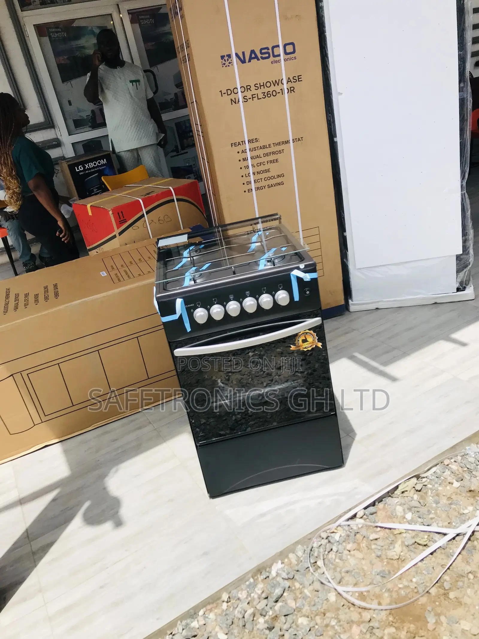 Glass Lid Black 4 Gas Cooker Oven With Grill 50x50 Volcano