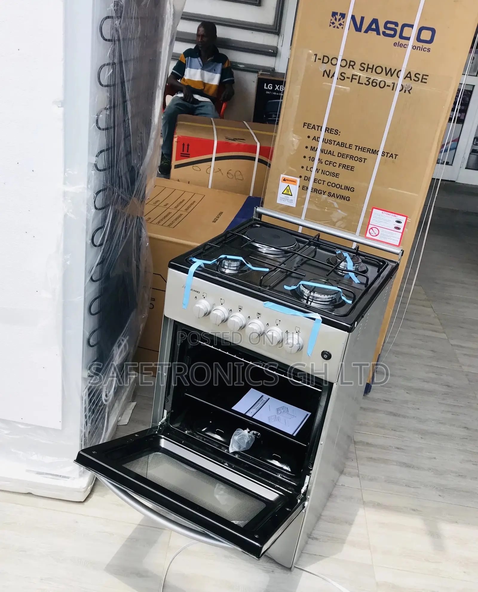 1+3 Gas Cooker Oven With Grill Gray Glass Lid 50x50