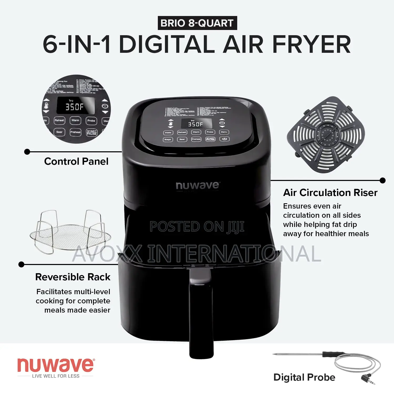 Nuwave Brio 8-Qt Air Fryer, Powerful 1800W, W White Display
