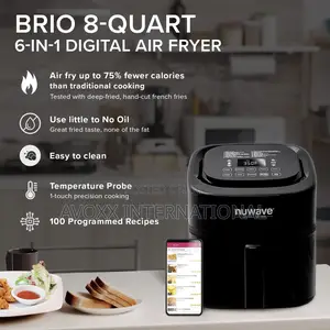 Nuwave Brio 8-Qt Air Fryer, Powerful 1800W, W White Display