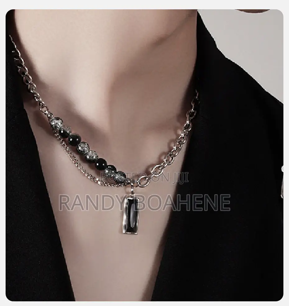 Men Black Stone Choker Necklace