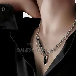 Men Black Stone Choker Necklace