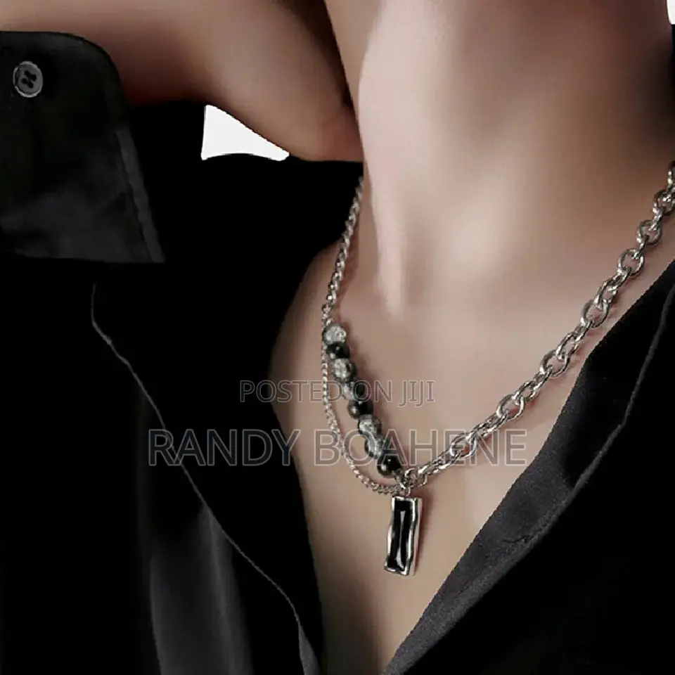 Men Black Stone Choker Necklace