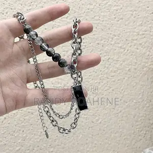 Men Black Stone Choker Necklace
