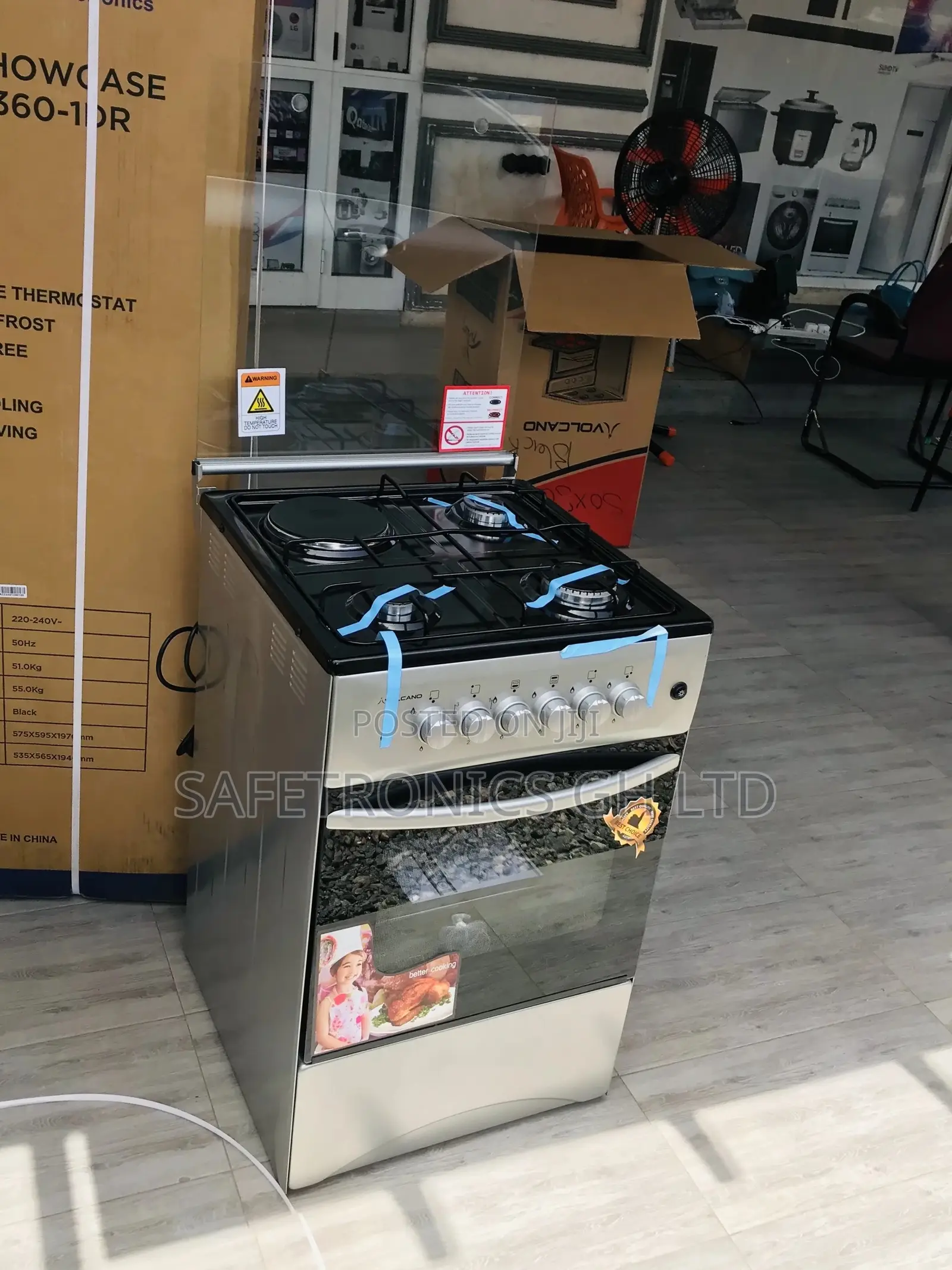 Glass Lid 3+1 Burner Oven With Grill Volcano 50x50