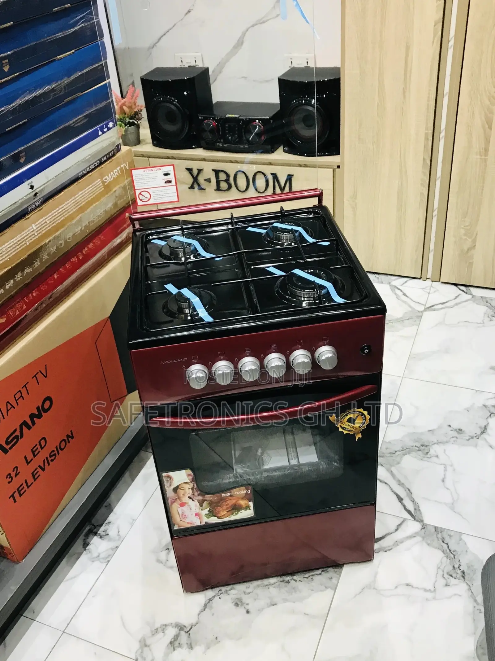 Red 4 Gas Oven With Grill Volcano Glass Lid 50x50
