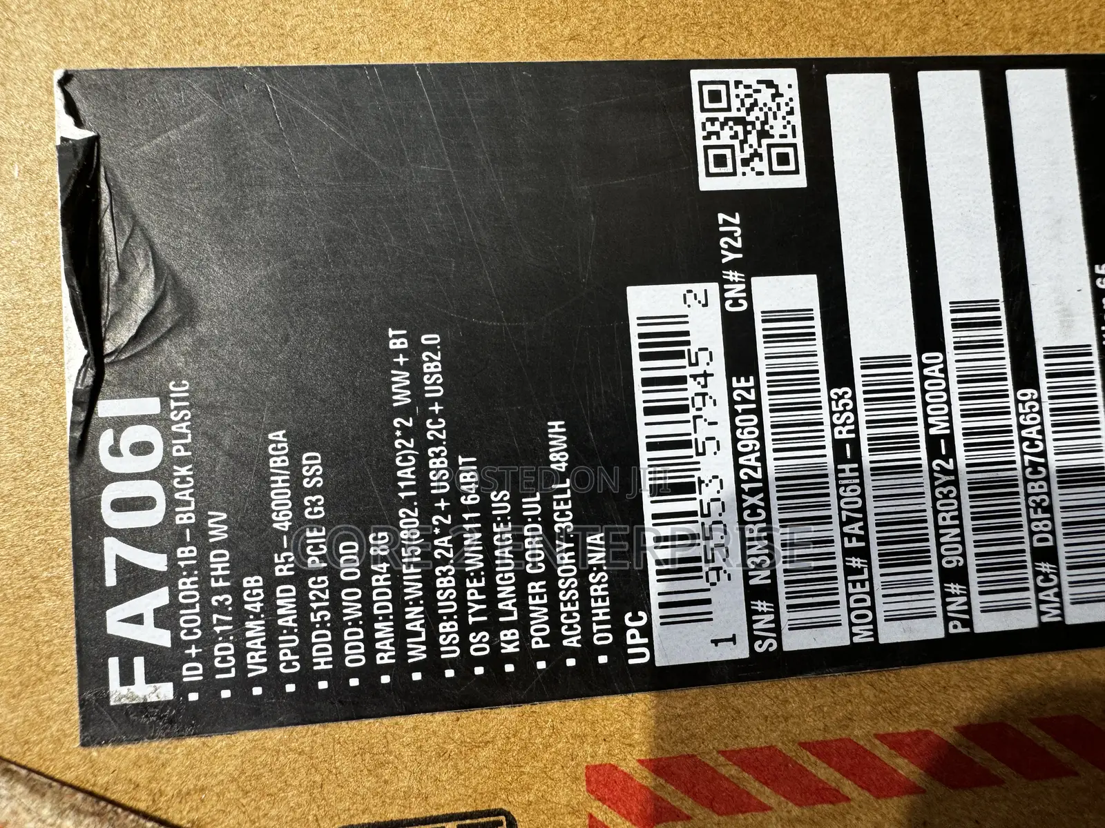 New Laptop Asus TUF Gaming FX504 8GB AMD Ryzen SSD 512GB