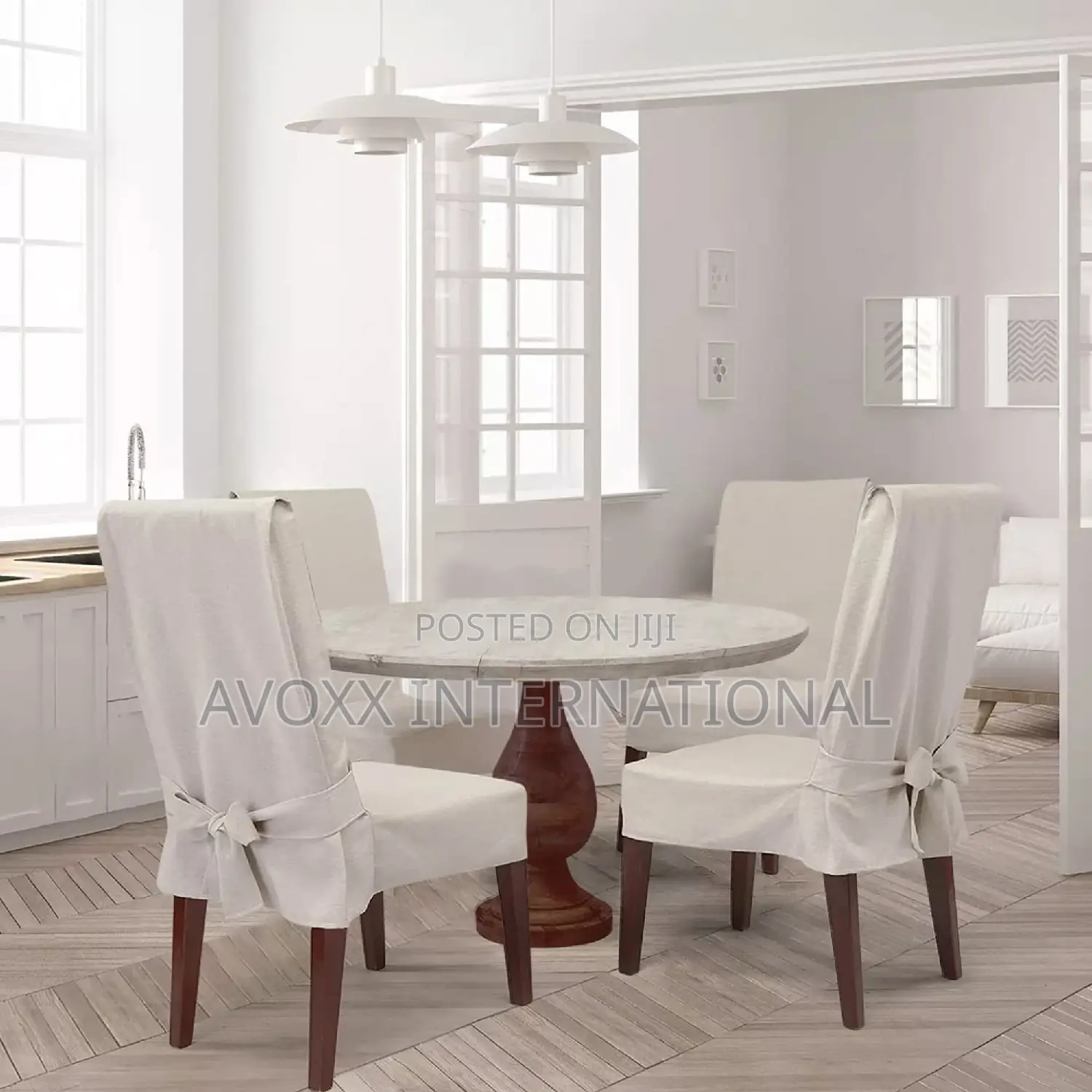 Farmhouse Basketweave Dining Room Chair Slipcover Oatmeal