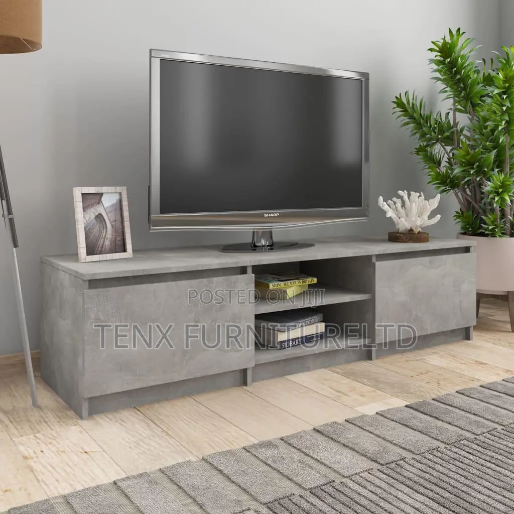 Concrete Grey Tv Cabinet Sideboard W/ Shelves Cupboards