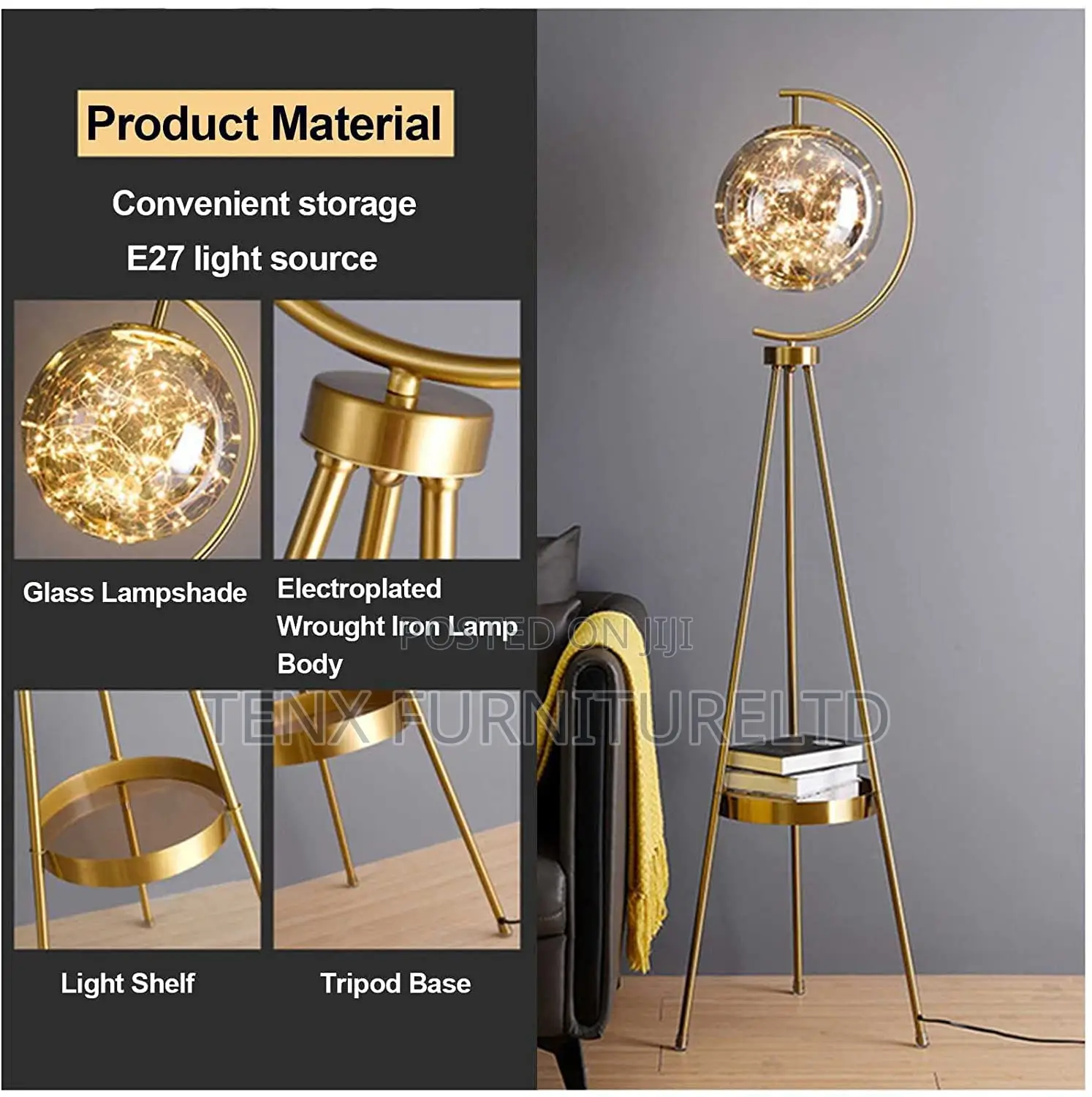 Floor Lamp (Globe ) LED Bulb With Crystals