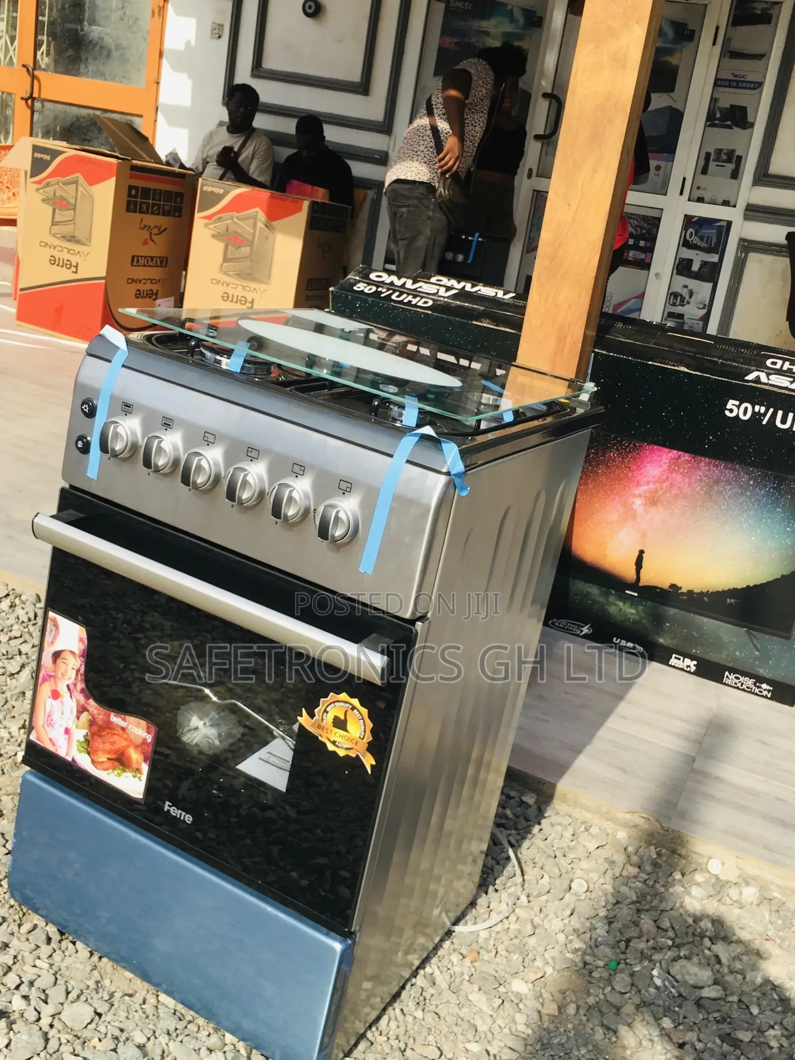 Gray Volcano 4 Gas Cooker 50x60 Oven With Grill Glass Lid