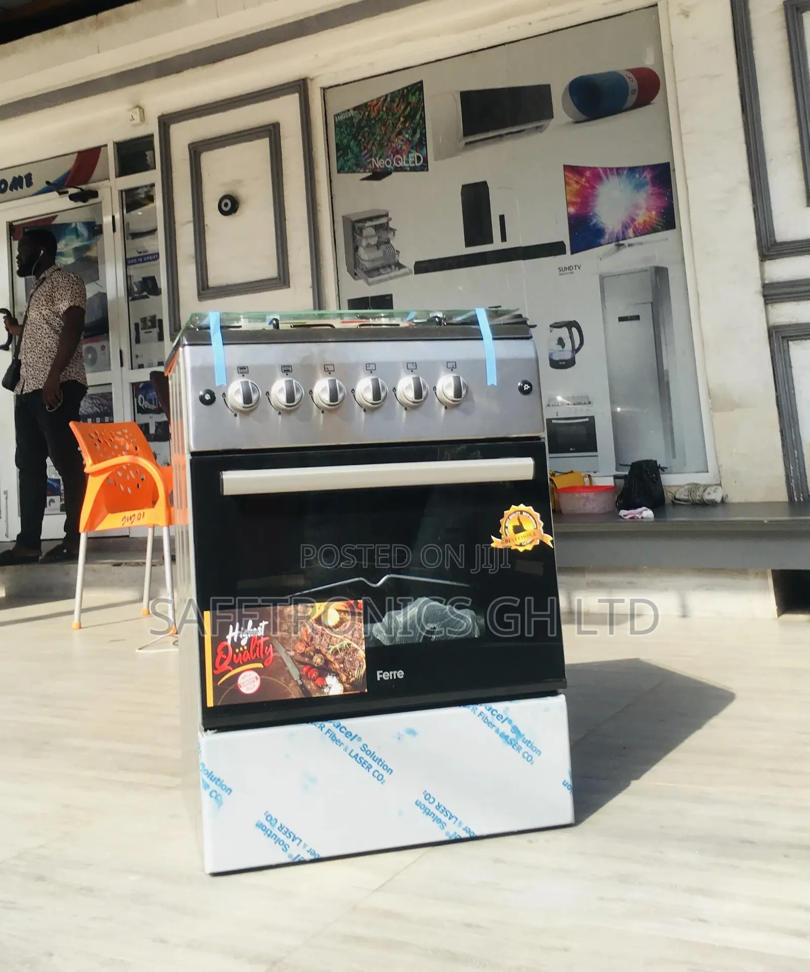4 Gas Burner Oven With Grill 60x60 Gray Glass Lid Ferre