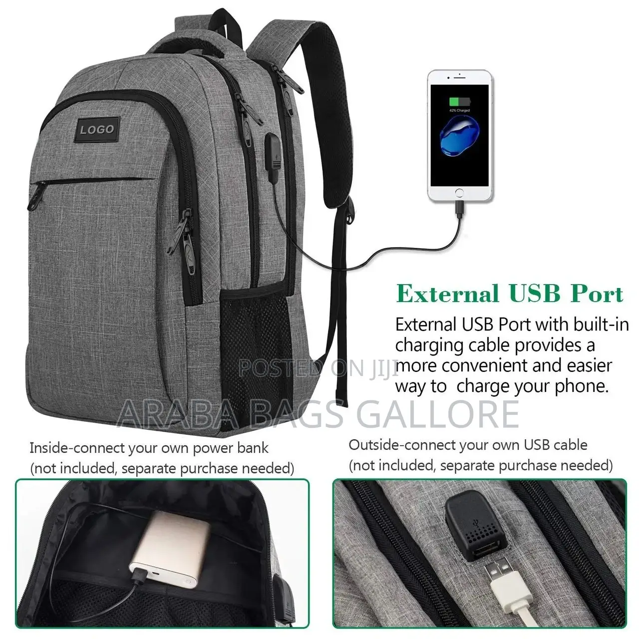 Quality Stockvwaterproof Usb Multi-Purpose Backpack.