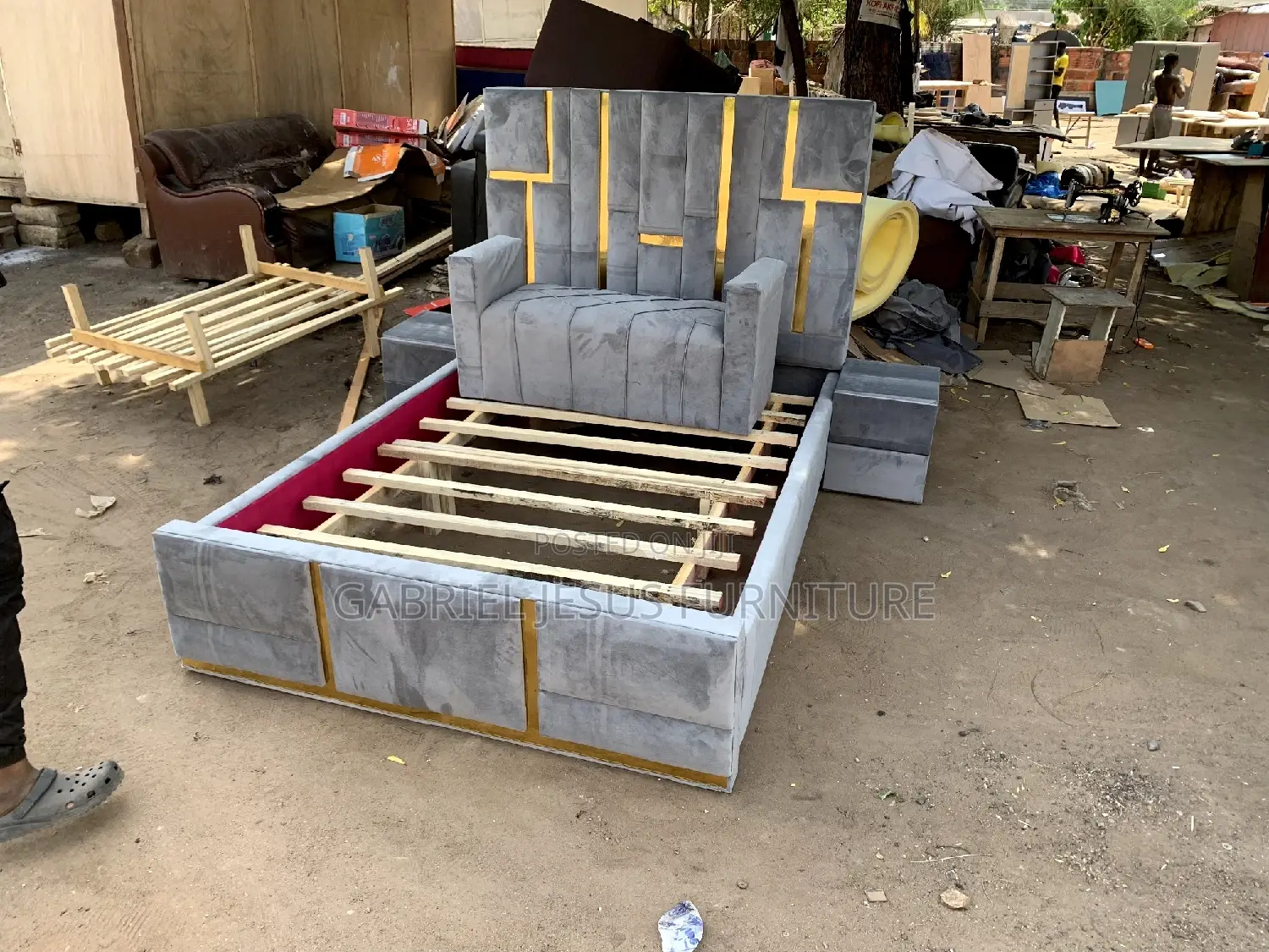 Double Bed With Side Drawers and Couch
