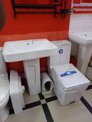 White and Gold Water Closet and Wash Hand Basin Set