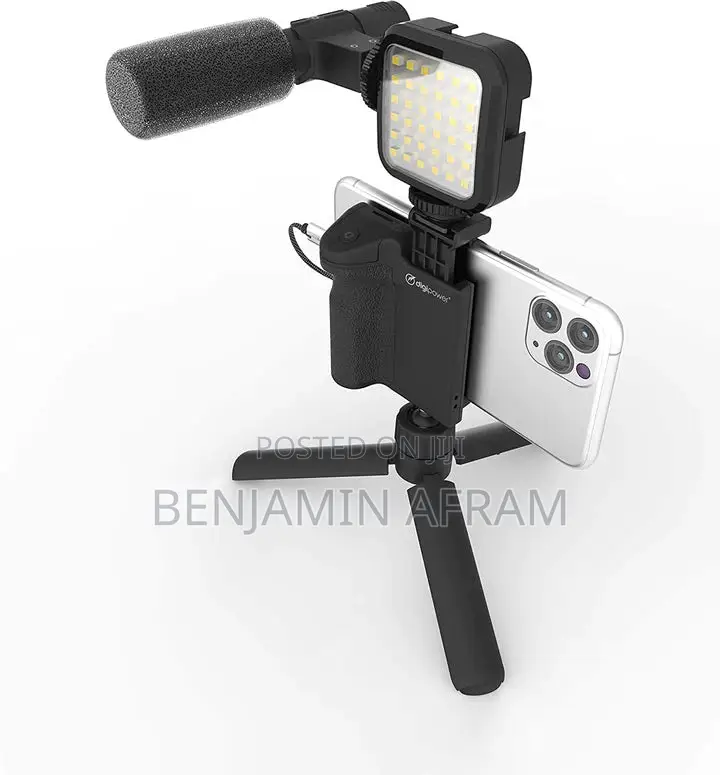 Phone Tripod With Microphone and Light