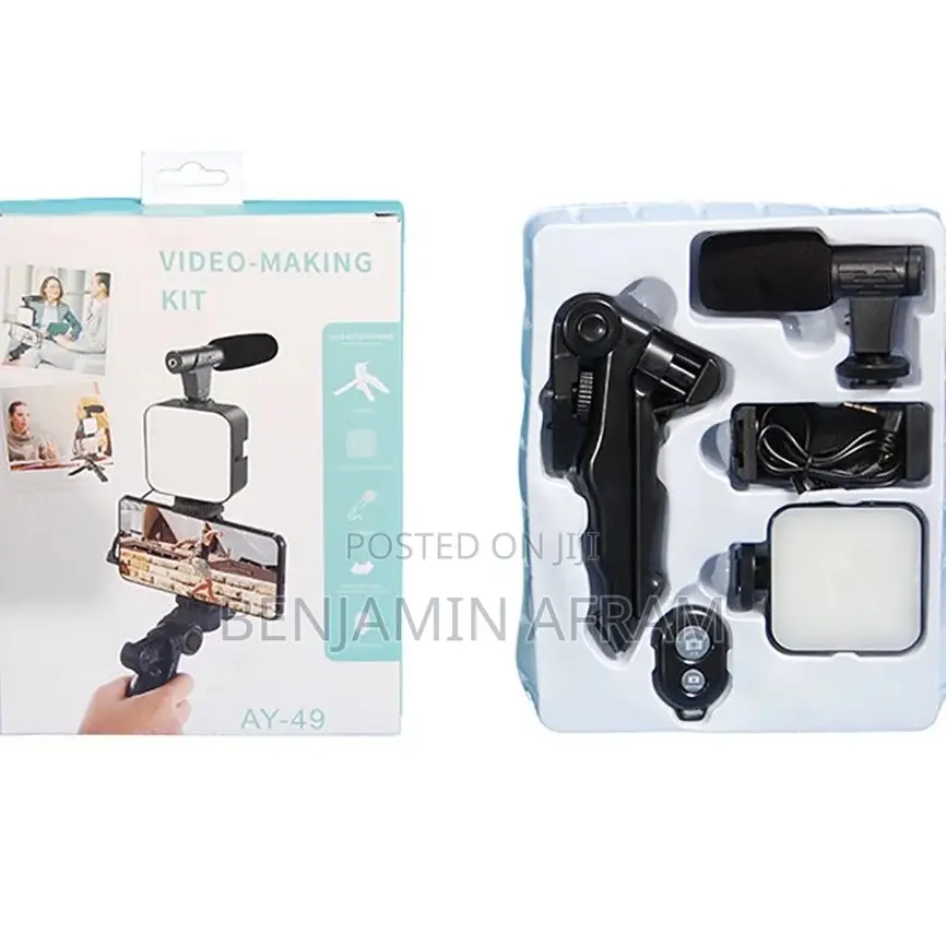 Phone Tripod With Microphone and Light