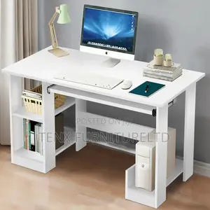 Computer Desk With Shelves 90cm Wide Rectangle Writing Desk