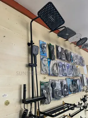 All Black 4in1 Bathroom Shower With Led Light On It
