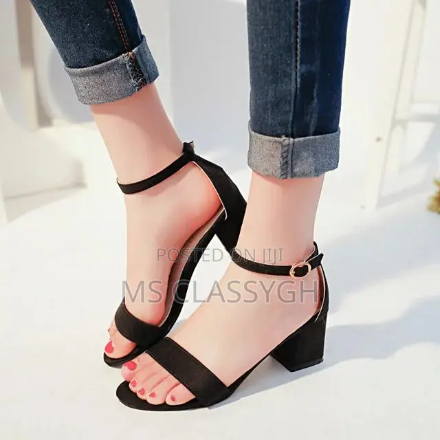 Block Mid Thick Heels, Open Toes, Suede, Buckle Shoe