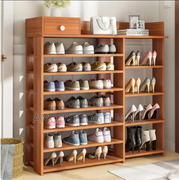 Wooden Shoe Rack 7 Tier With Mini Drawer - Brown