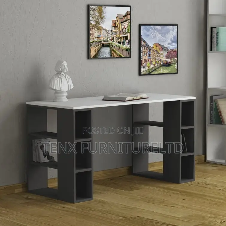 Desk(Built-in Bookcase)Gray N White