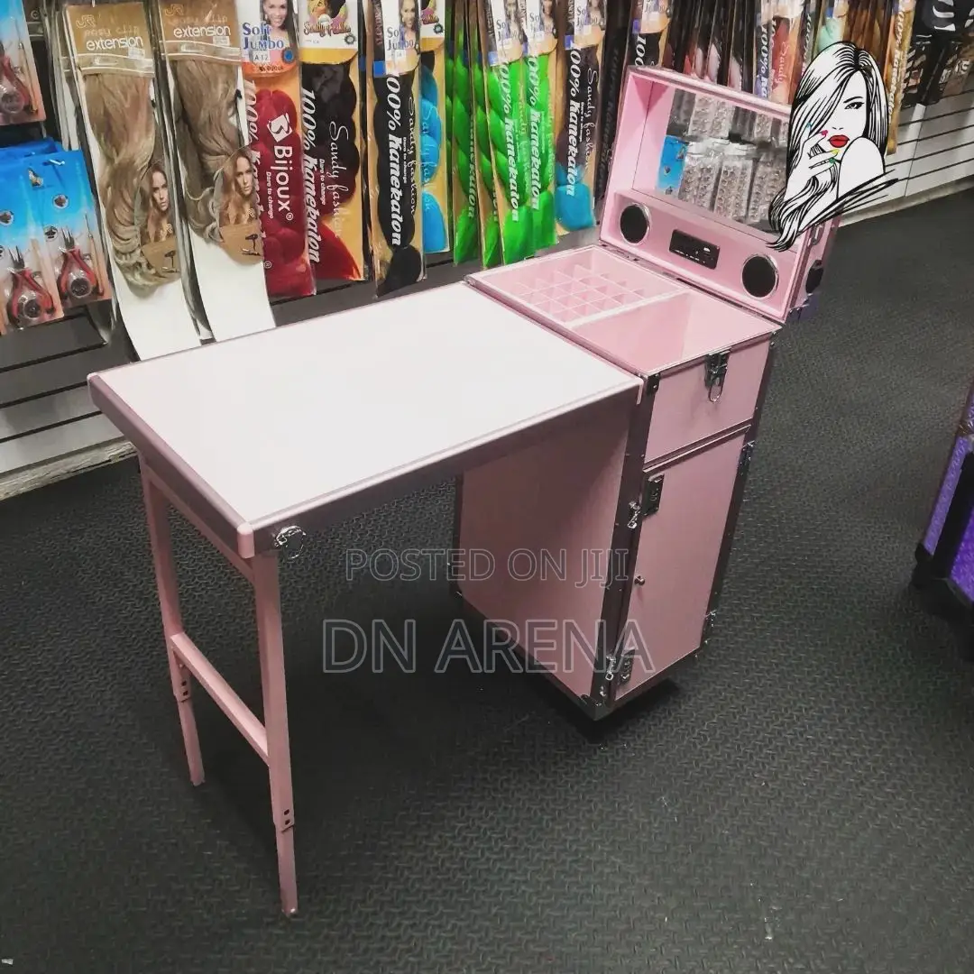 Rolling Makeup Train Case With Manicure Table, 4 Drawers,S