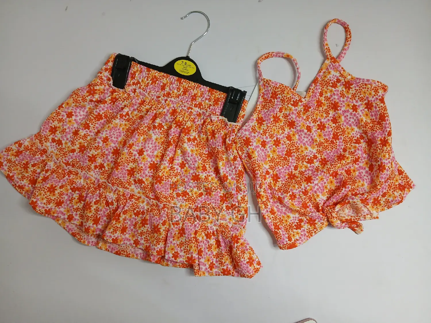 George Orange Ditsy Floral Top and Flippy Skirt Set for Kids