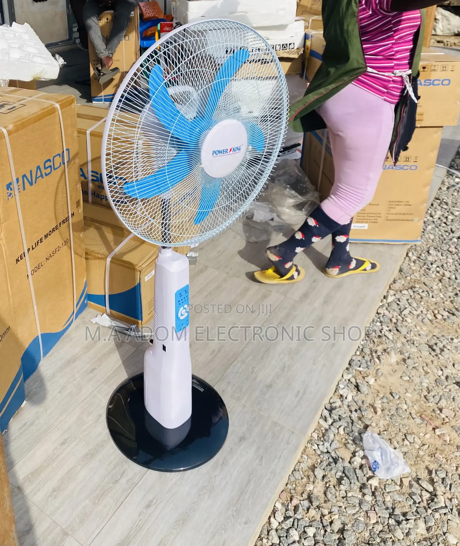 Durable Power King Rechargeable Standing Fan + Remote.