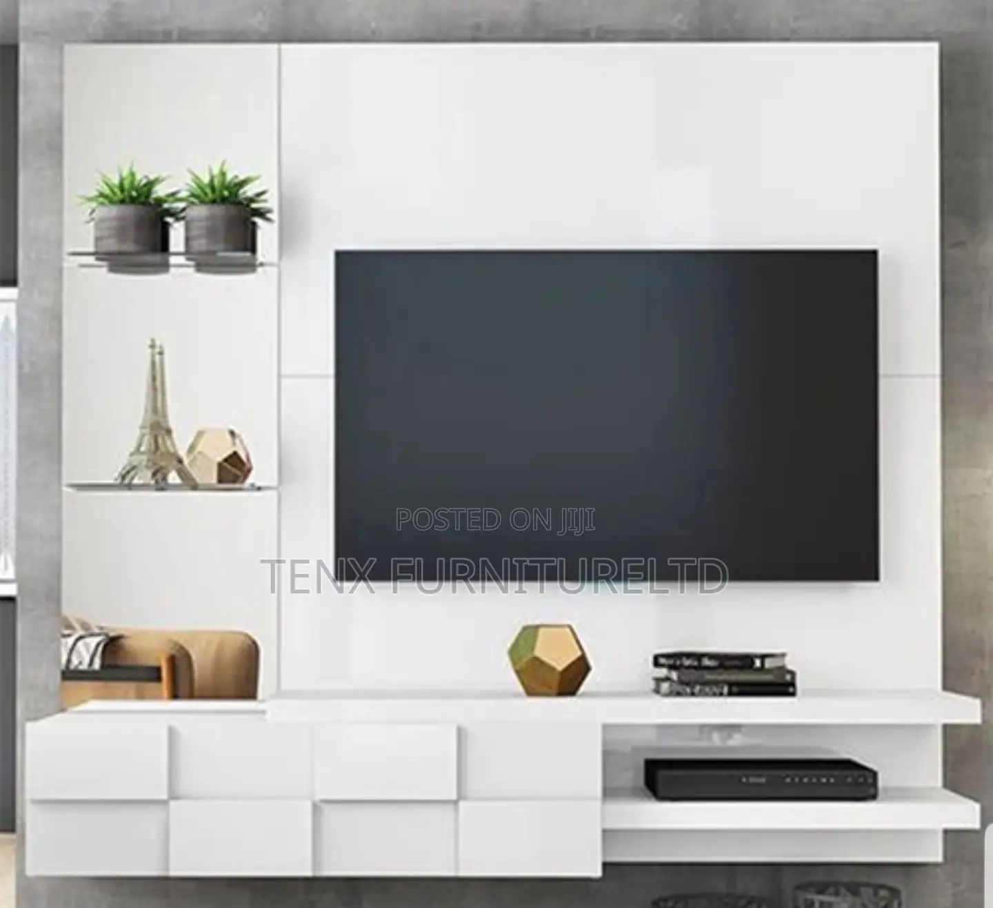 Tv Stand (Floating)Geometric White