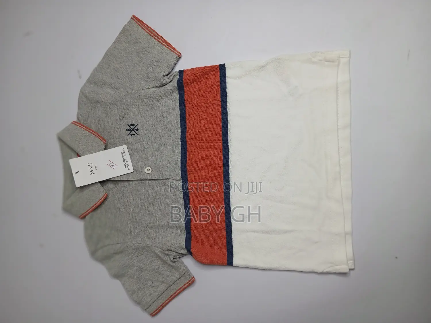M S Ash,White and Blue Polo Shirt for Kids