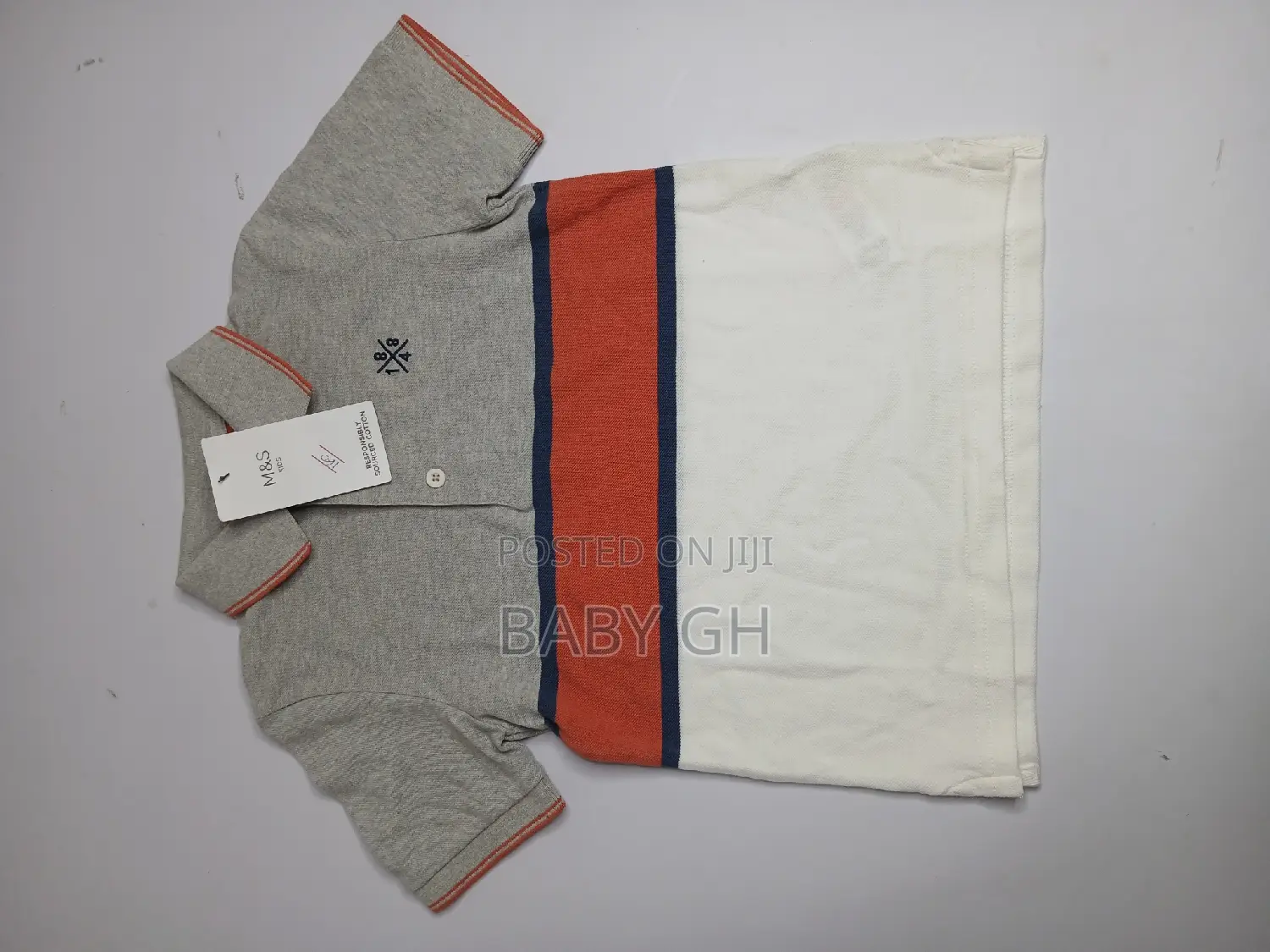 M S Ash,White and Blue Polo Shirt for Kids