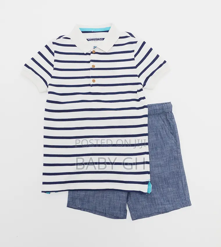 M S Striped Polo T-Shirt and Shorts Set