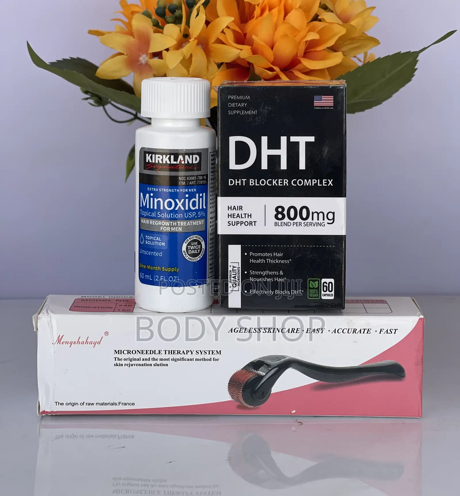 Hair Regrowth Pack - Kirkland Minoxidil + Roller + DHT Block
