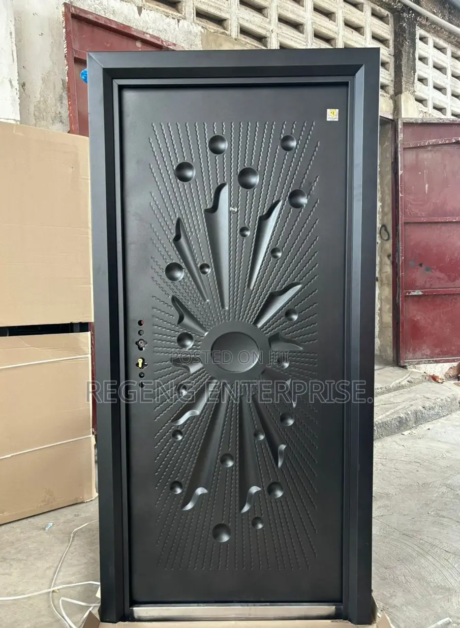 Heavy Black Single Security Door Has 12 Locks
